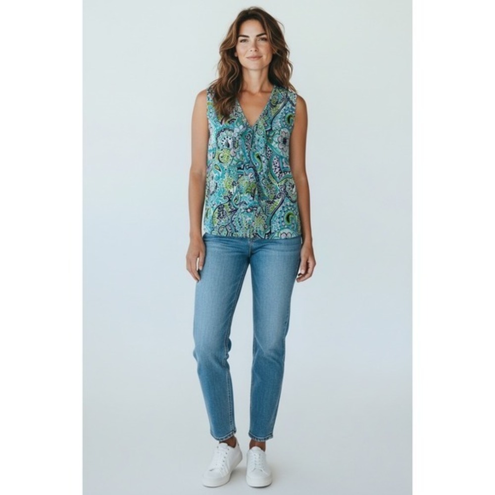 Lilly Pulitzer Sleeveless Ruffle Neck Paisley Silk Blouse Top Size 6‎